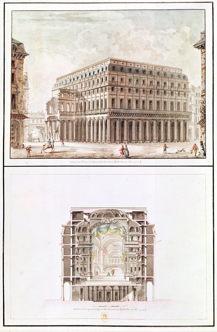 剧院des Varietes，6 rue de Richelieu内部的外部和横截面 作者 法语学校