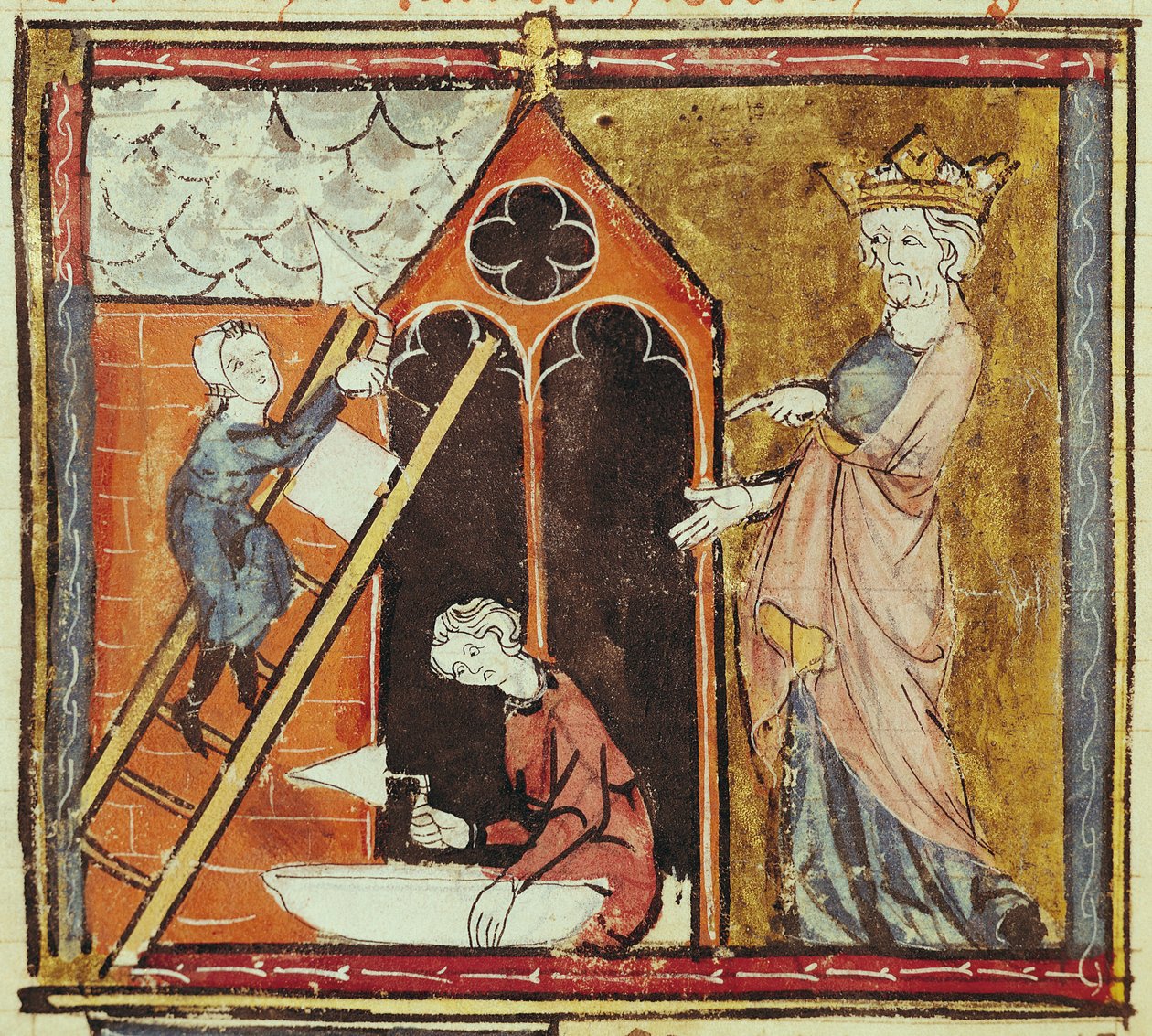 F.235v King Louis VI（1080-1137）观看建筑教堂，来自Grandes Chroniques de France 1375-79 作者 法语学校