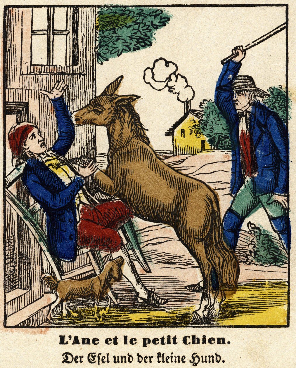 Fables of La Fontaine: the donkey and the little dog. Image of Epinal, first half of the 19th century 作者 法语学校