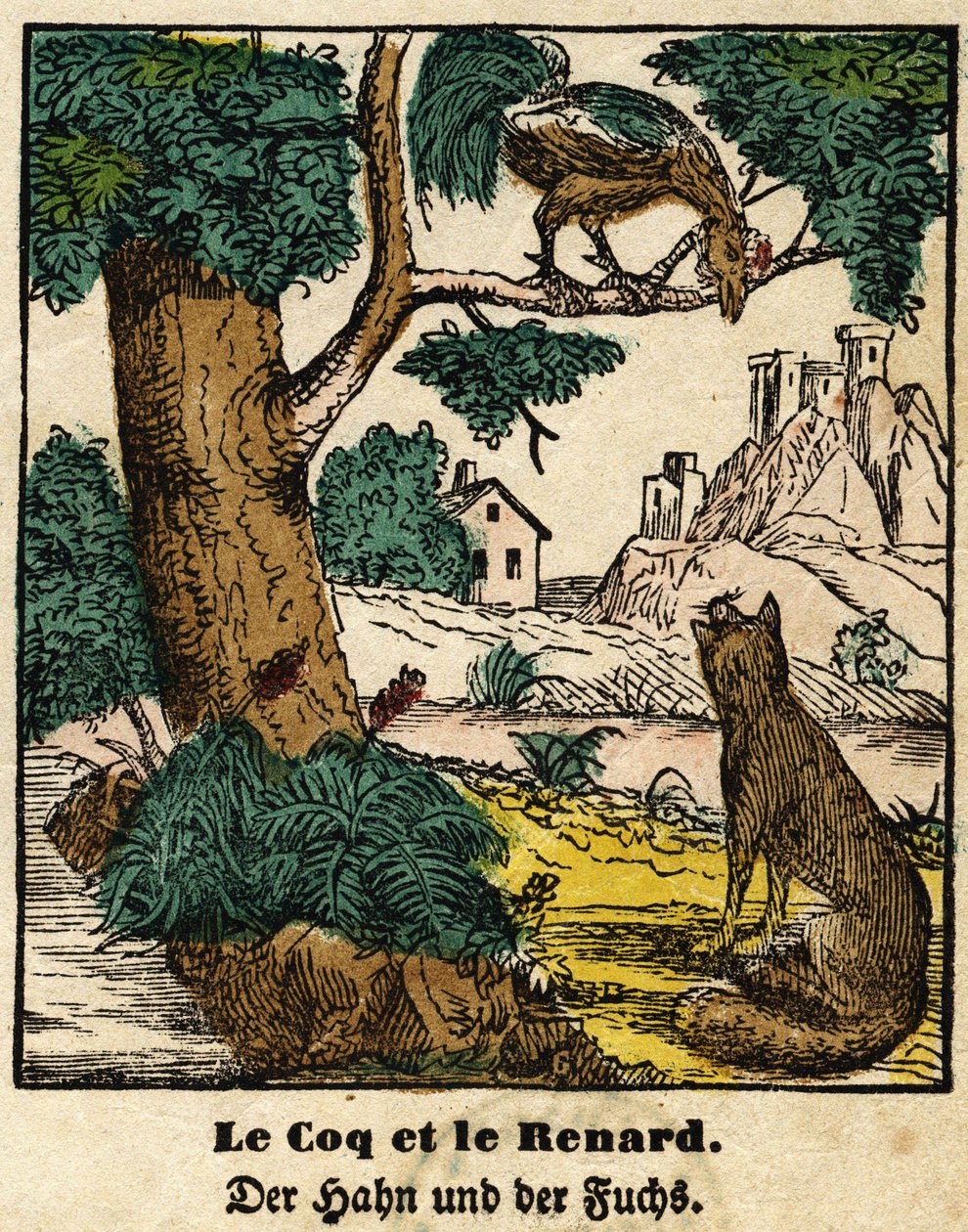 Fables of La Fontaine: the rooster and the fox. Image of Epinal, first half of the 19th century 作者 法语学校