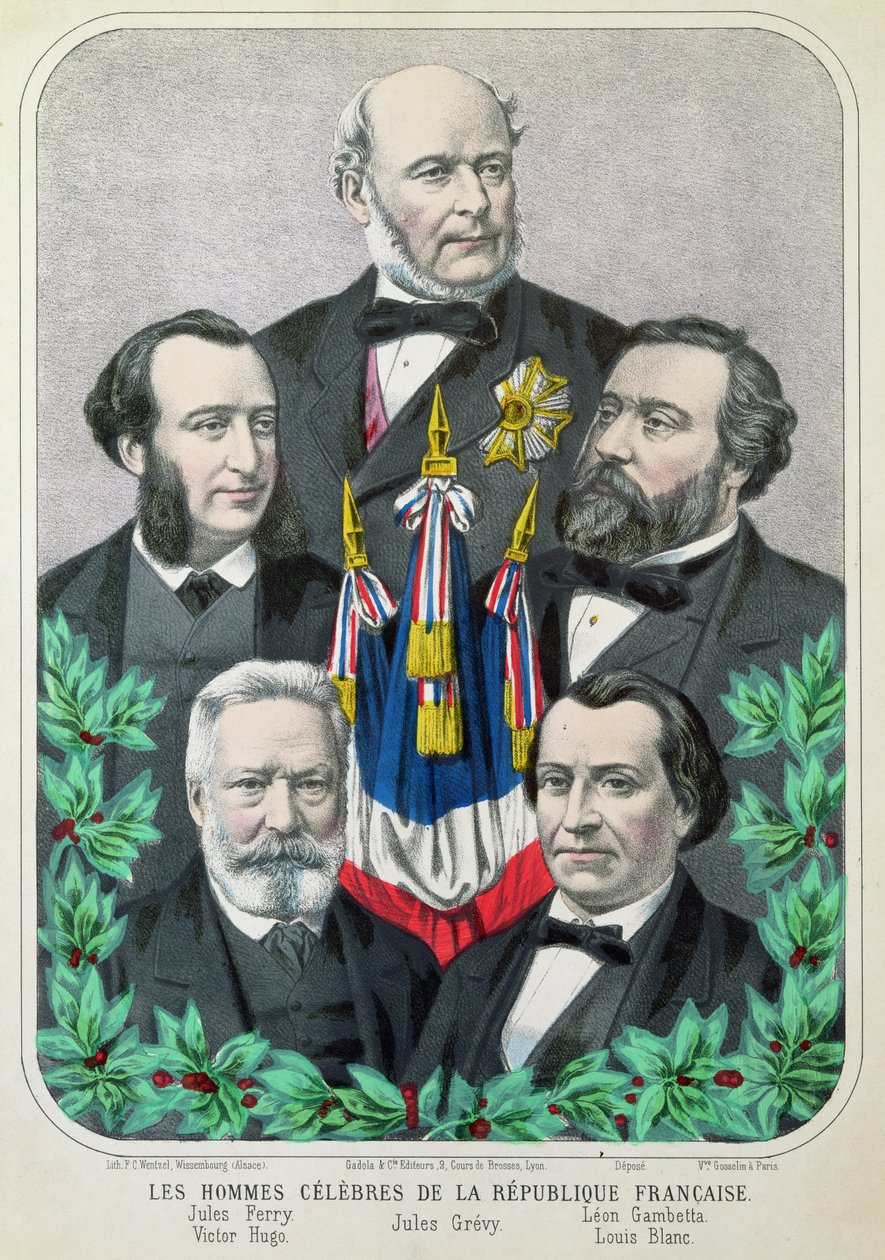 法兰西共和国着名人物：Jules Ferry（1832-93）Jules Grevy（1807-91）Leon Gambetta（1838-82）Victor Hugo（1802-85）和Louis Blanc（1813-82）1873 作者 法语学校