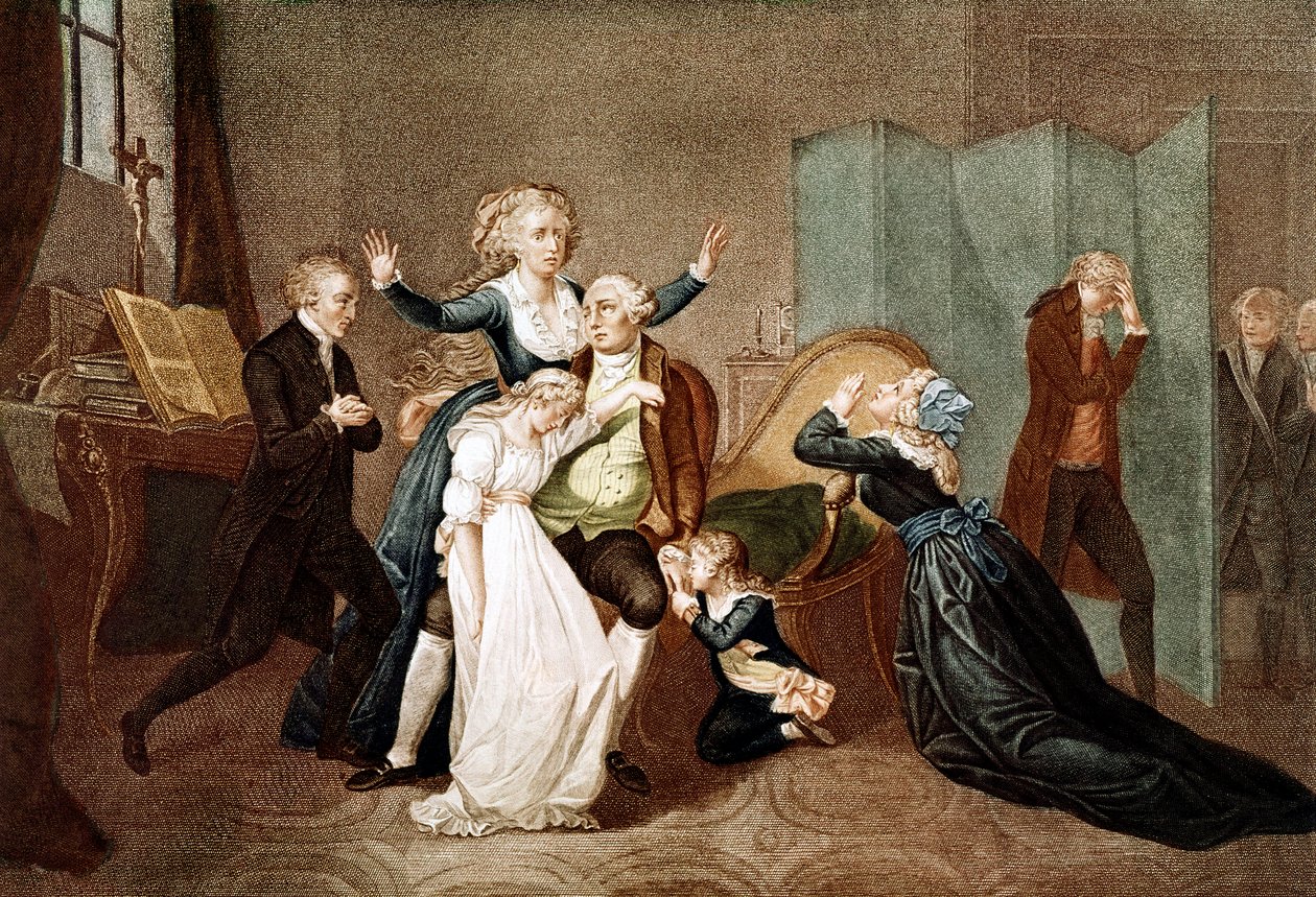 Farewell to Louis XVI by his Family in the Temple, 20th January 1793 - The last interview of Louis XVI with his family (Marie Antoinette and their children Marie Therese or Madame Royale (1778-1851) and Louis XVII (1785-1795), the eve of his execution in T 作者 法语学校