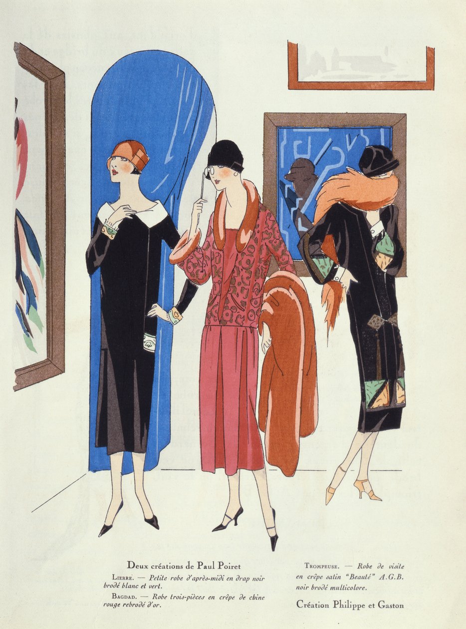 Paul Poiret和Philippe et Gaston为艺术画廊的时尚设计，来自Art，Gout，Beaute，1925杂志 作者 法语学校