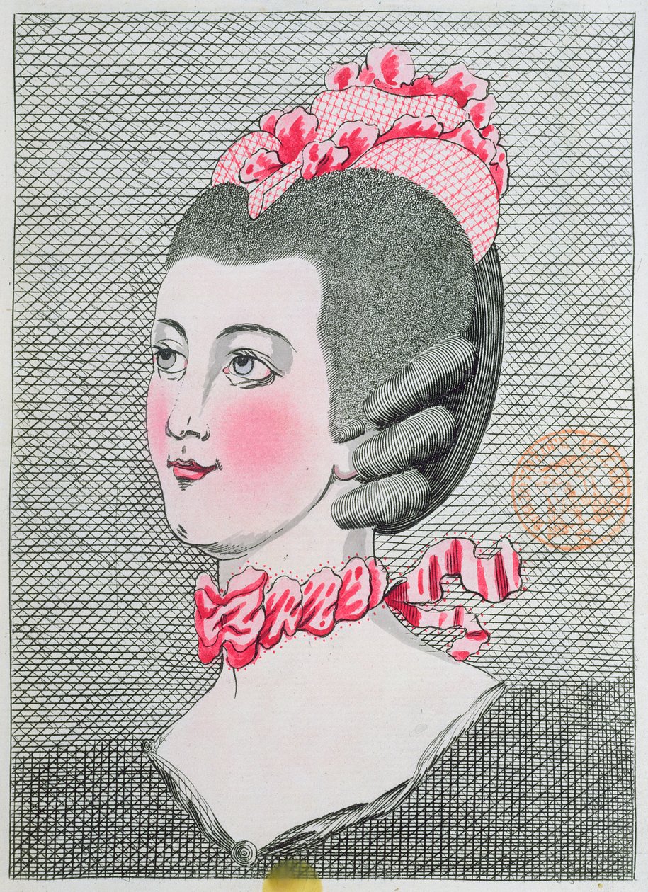 来自Sier Legros的Coiffure de Dames的LArt的时尚板块，于1767年在巴黎出版 作者 法语学校