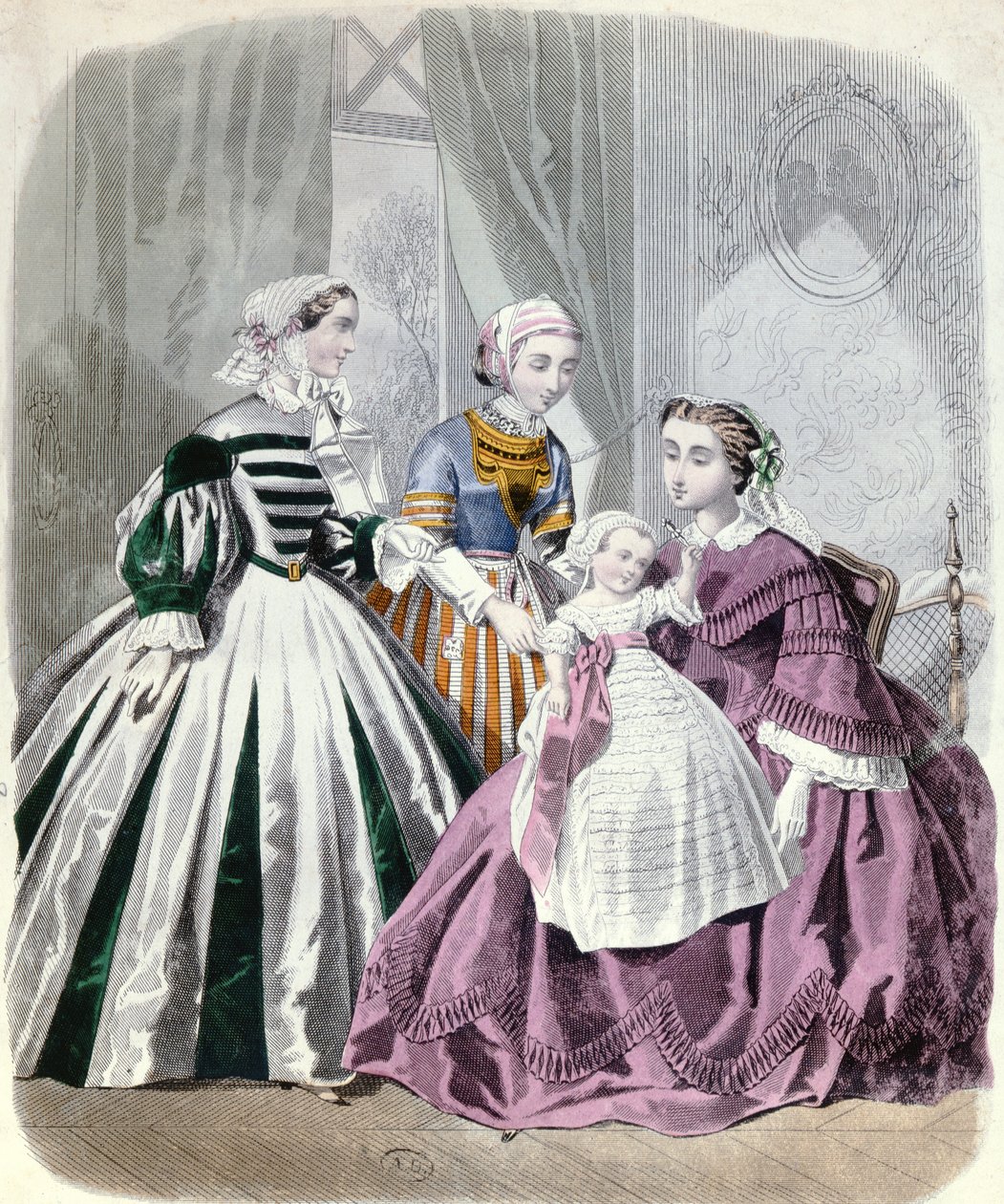 时尚板材来自Le Monde Elegant 1859（彩色雕刻） 作者 法语学校