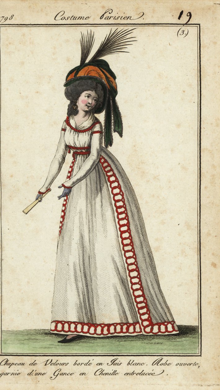 Fashionable woman with fan in huge hairstyle and hat 作者 法语学校