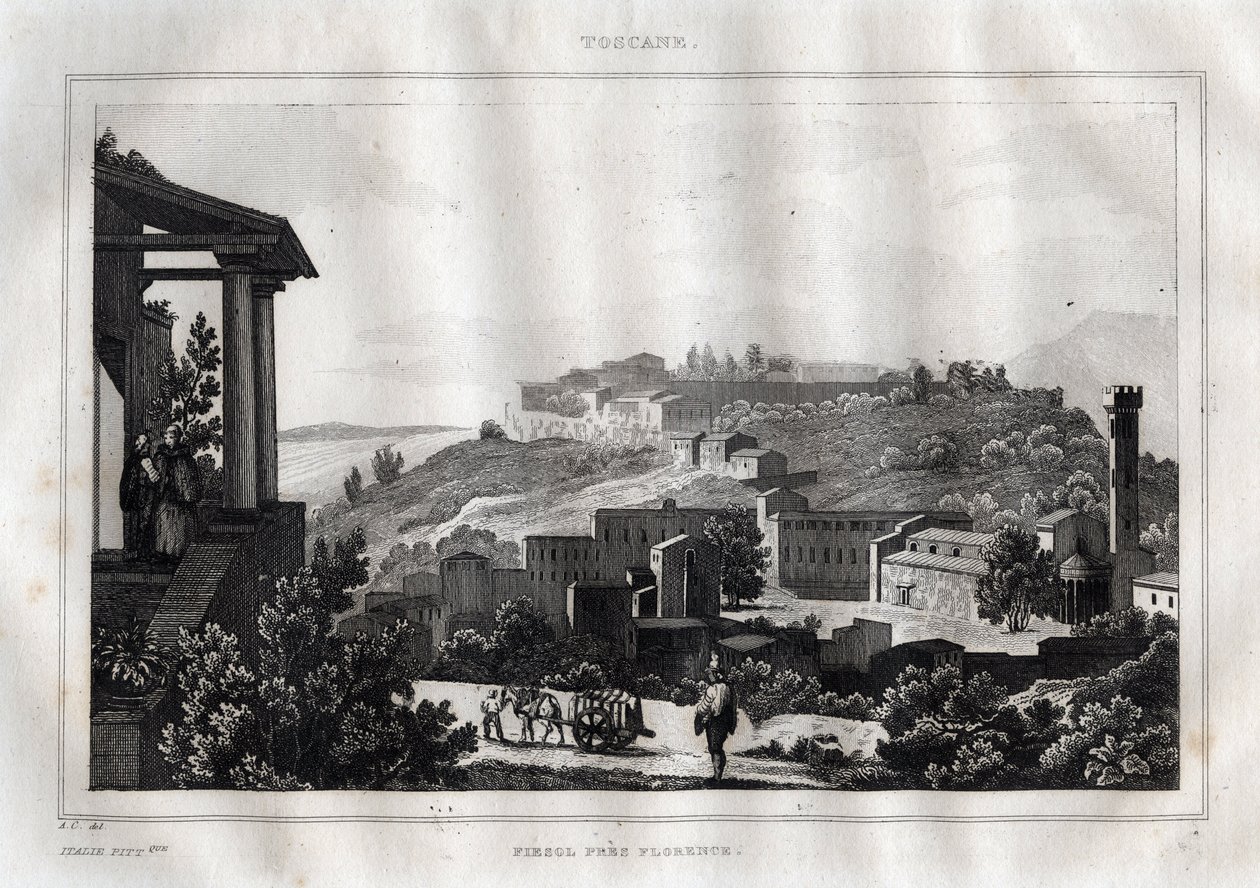 菲耶索尔-托斯卡纳--来自M. de Norvins, Ch. Nodier 1834-1836的 "意大利风景画 "的版画。 作者 法语学校