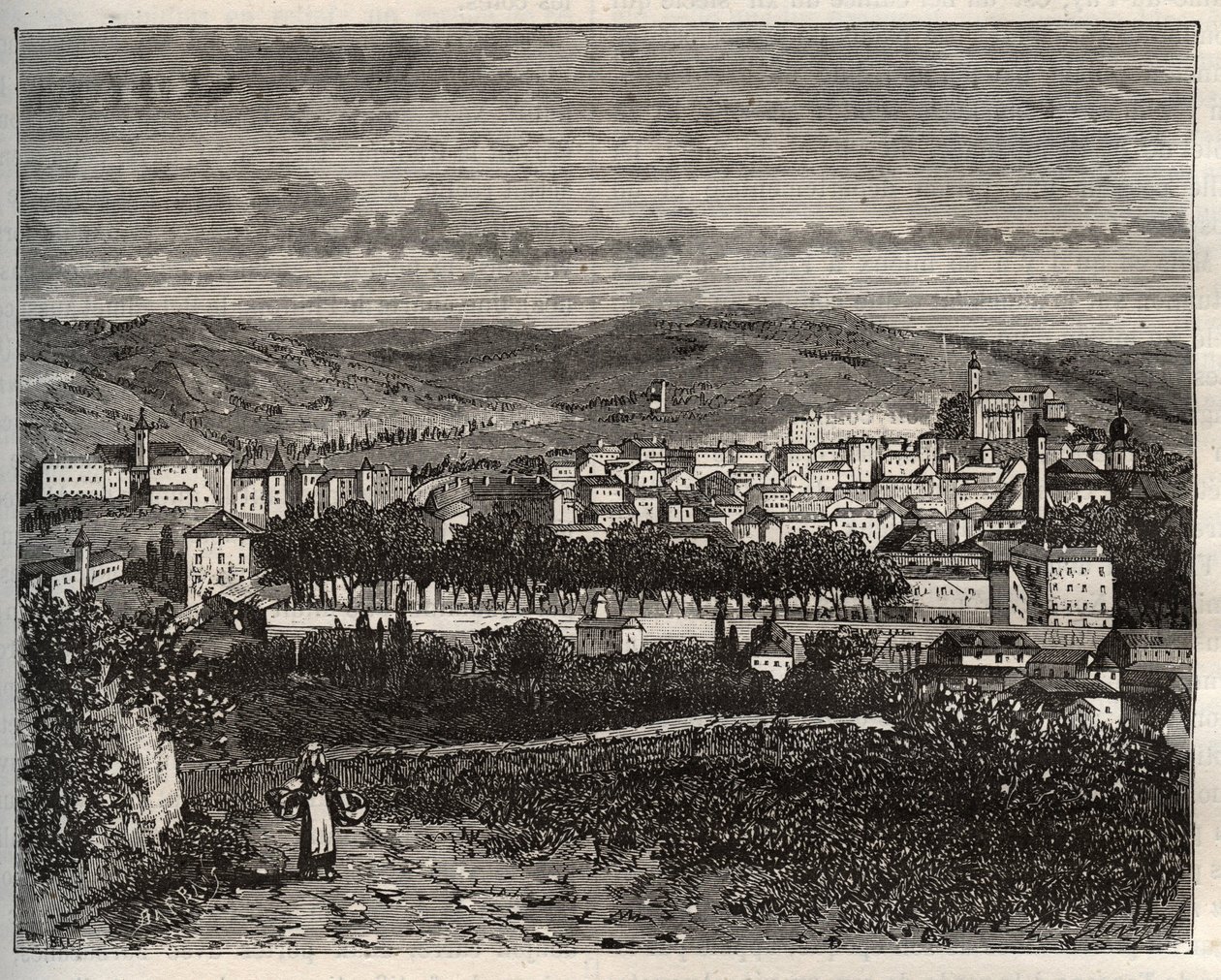 Figeac - Lot, in the Midi-Pyrenees region - engraving in “La France illustree: geography, history, statistical administration” by V.A. Malt-Brown. 1884 作者 法语学校