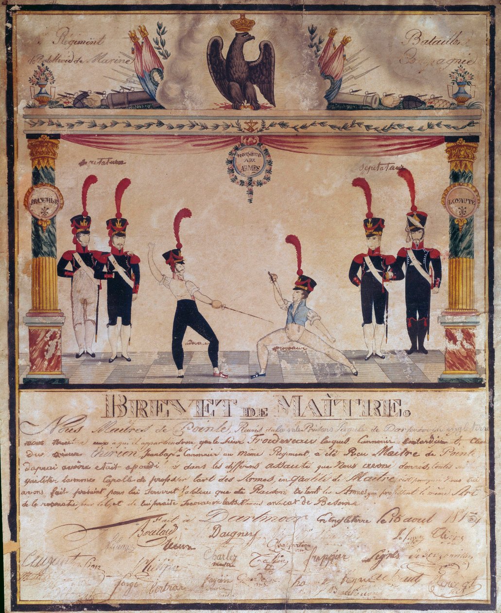 第一帝国。1813年的武器大师证书。击剑文凭，巴黎，军事博物馆 作者 法语学校