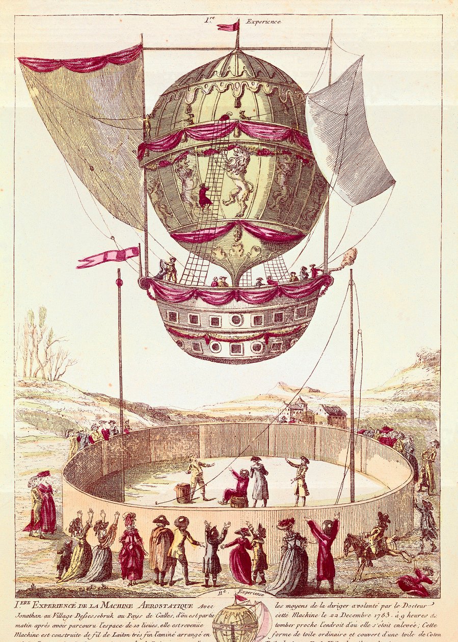 热气球的首次飞行，1783 年 12 月 22 日，威尔士德弗塞斯布鲁克（石版画 作者 法语学校