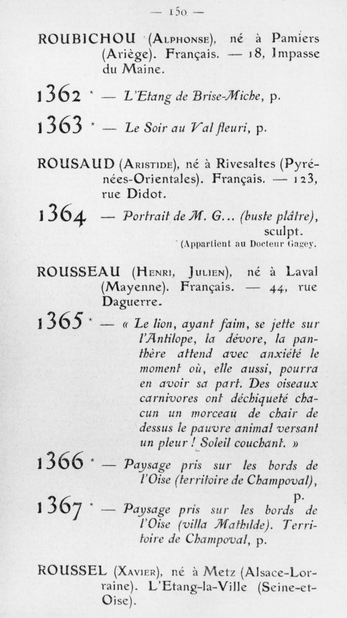 Le Douanier Rousseau首次参加秋季沙龙，目录，第150页，巴黎，1905年 作者 法语学校