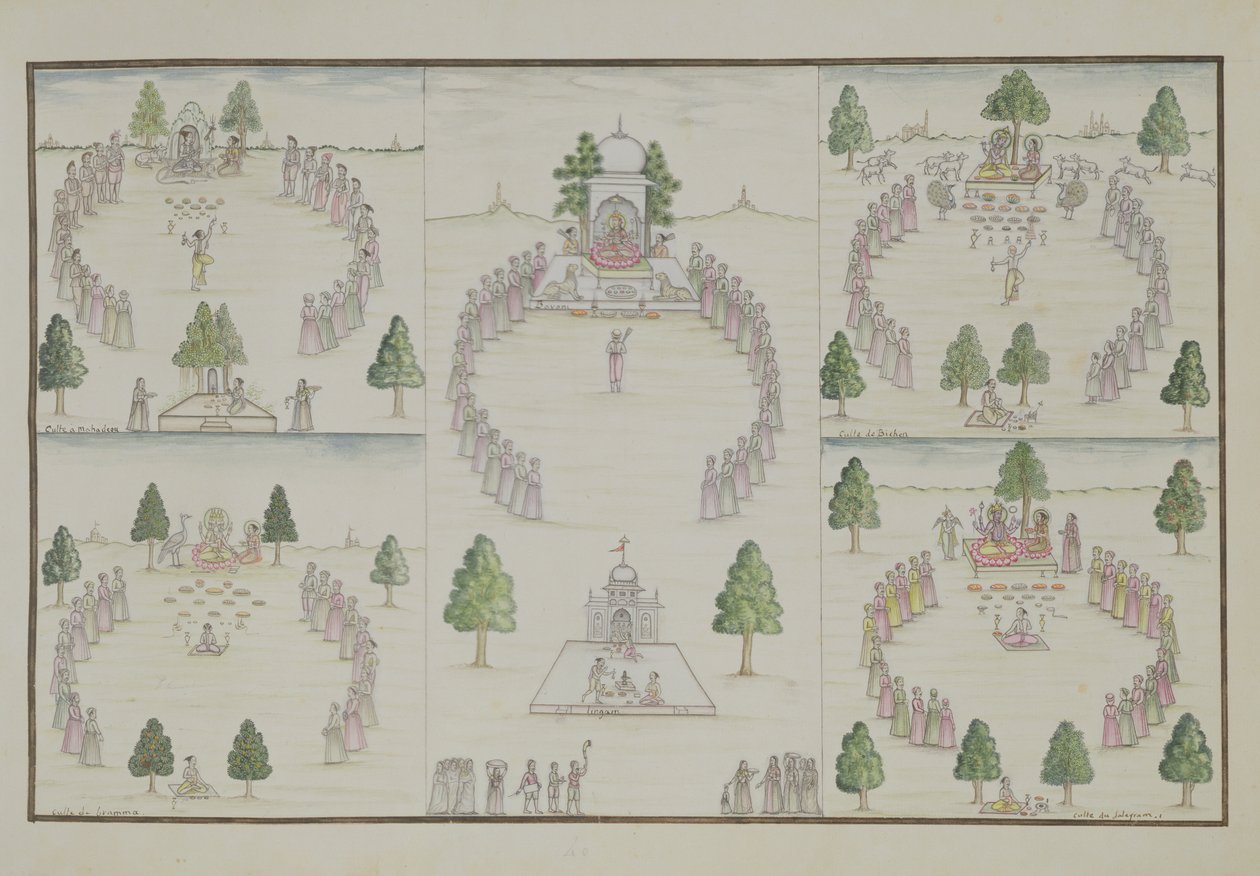 五个印度教徒：来自The Gentil专辑的Shiva，Krishna，Vishnu，Brahma和Mother Goddess，于1774年出版 作者 法语学校