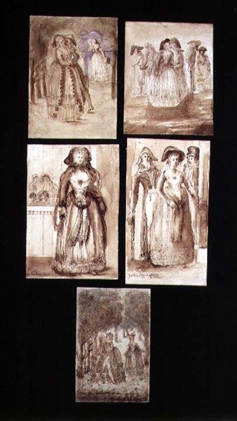 在凡尔赛公园求爱的五幅素描作品 作者 法语学校