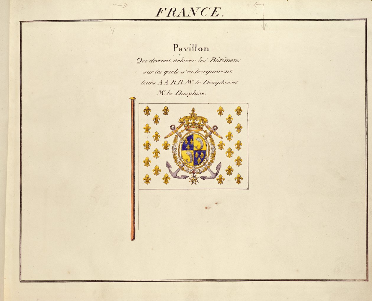 Dauphin和Dauphine，Louis-Antoine和法国Marie-Therese的旗帜，来自Pavillons des Puissances Maritimes，c.1815-30（彩色雕刻） 作者 法语学校