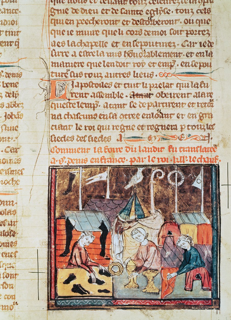 Fol.122v商人在圣丹尼斯附近的Fair Lendit，来自法国的伟大编年史，1375-79 作者 法语学校