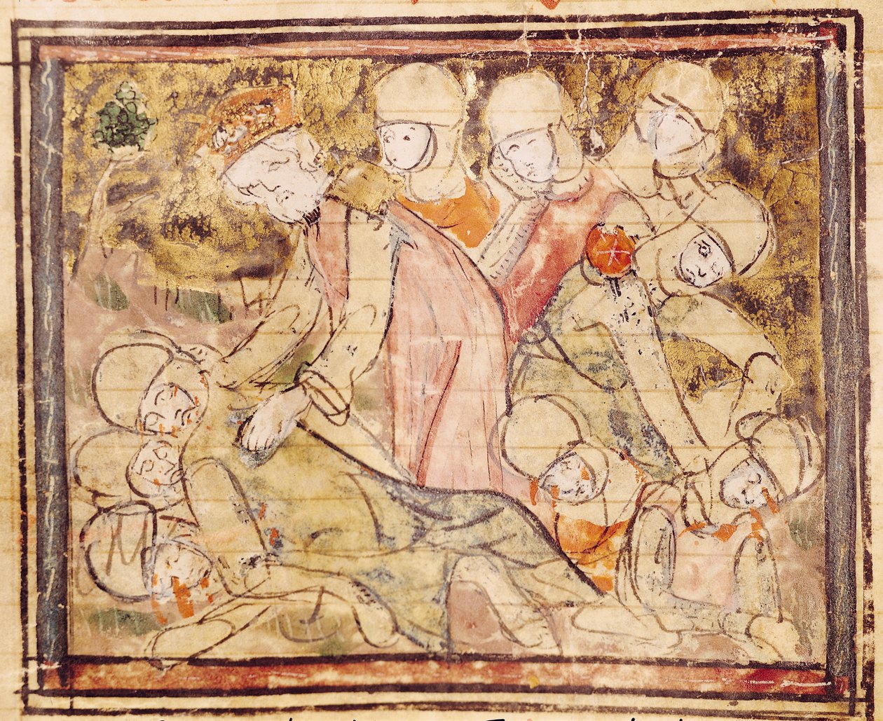 Fol.136v Charlemagne（742-814）如何从法国的伟大编年史中找到Roland Dead，1375-79 作者 法语学校