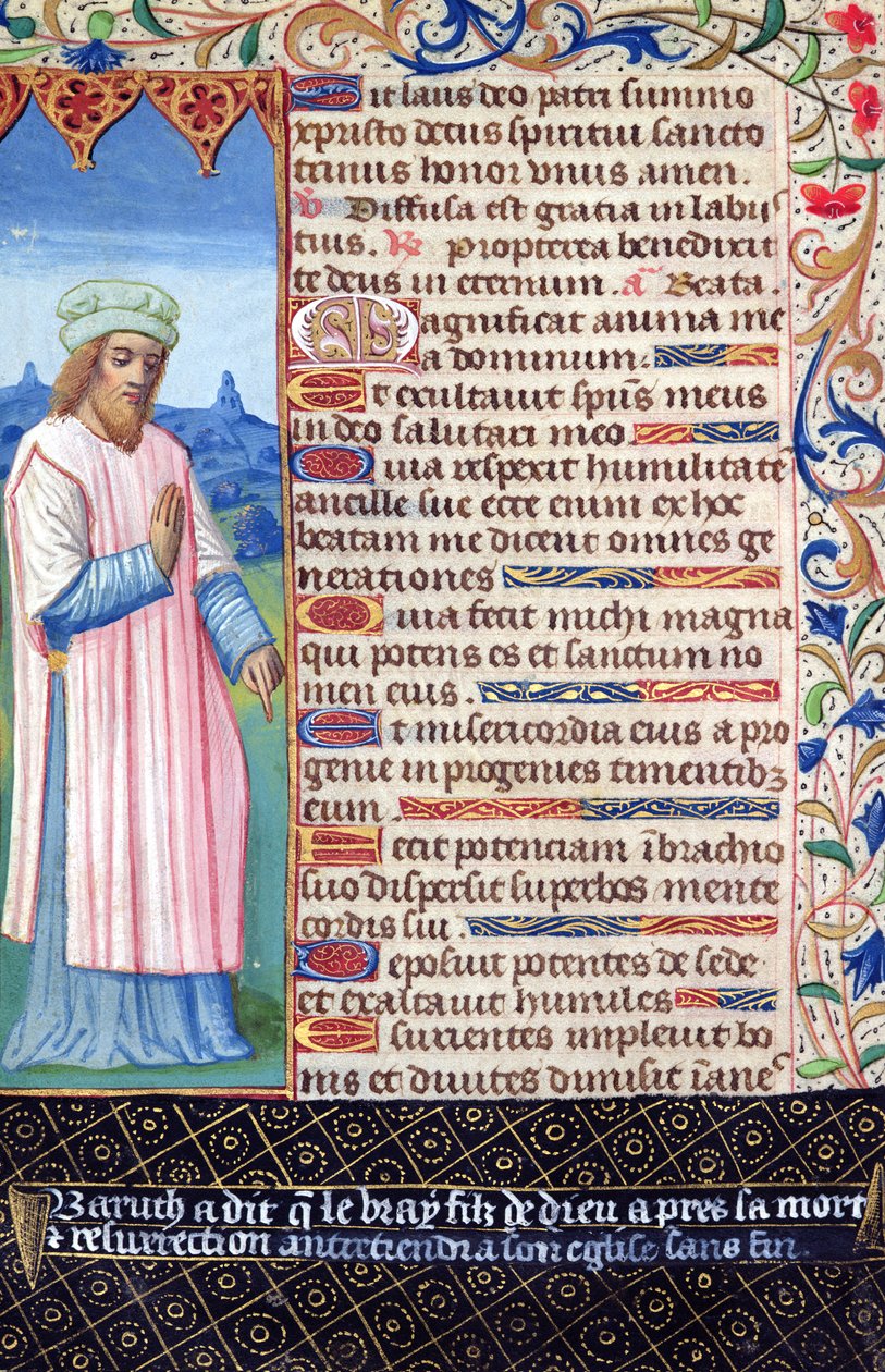 Fol.36v Magnificat的文字，带有Baruch的肖像，来自Heures a lUsage de Rome 作者 法语学校