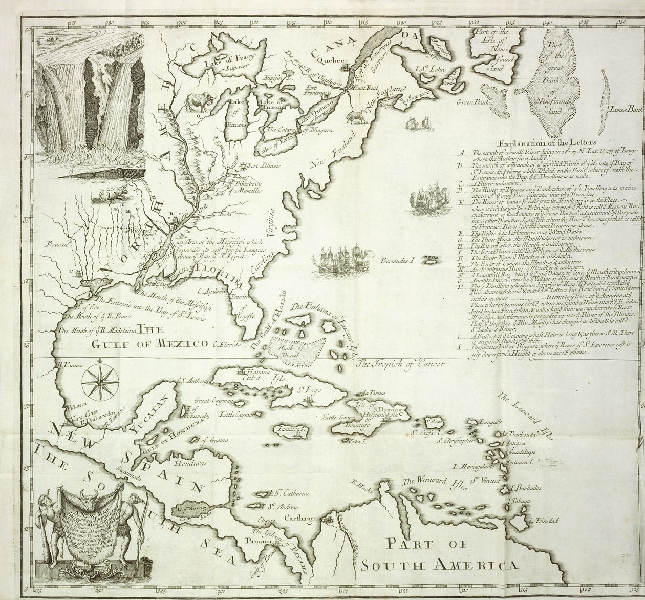 北美大西洋沿岸的折叠地图，1714年 作者 法语学校