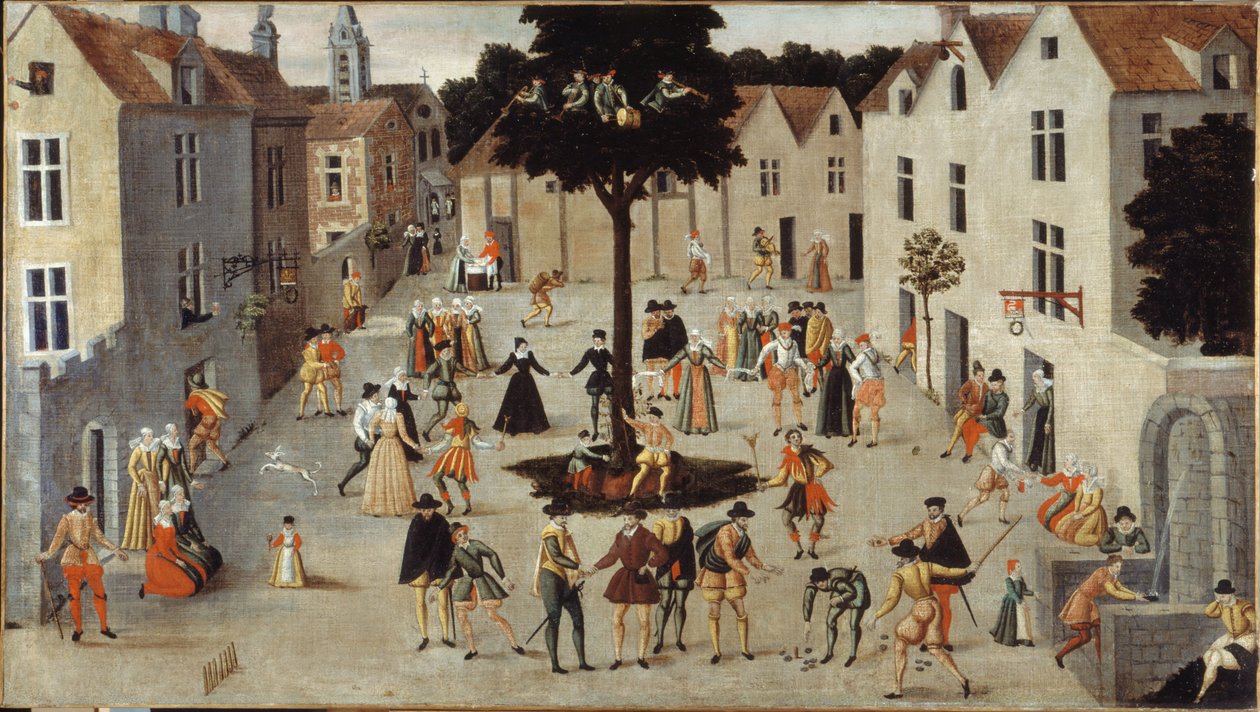 围绕一棵树的民间节日，约 1560 年（油画） 作者 法语学校