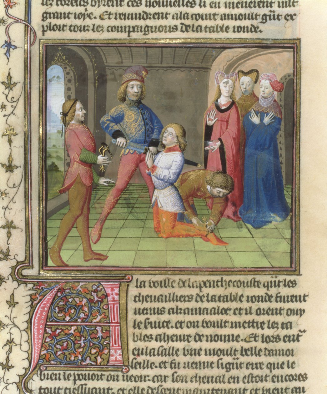 Fr.120 f.522v来自La Graite de Saint Graal的兰斯洛特故事中的兰斯洛特骑士 作者 法语学校