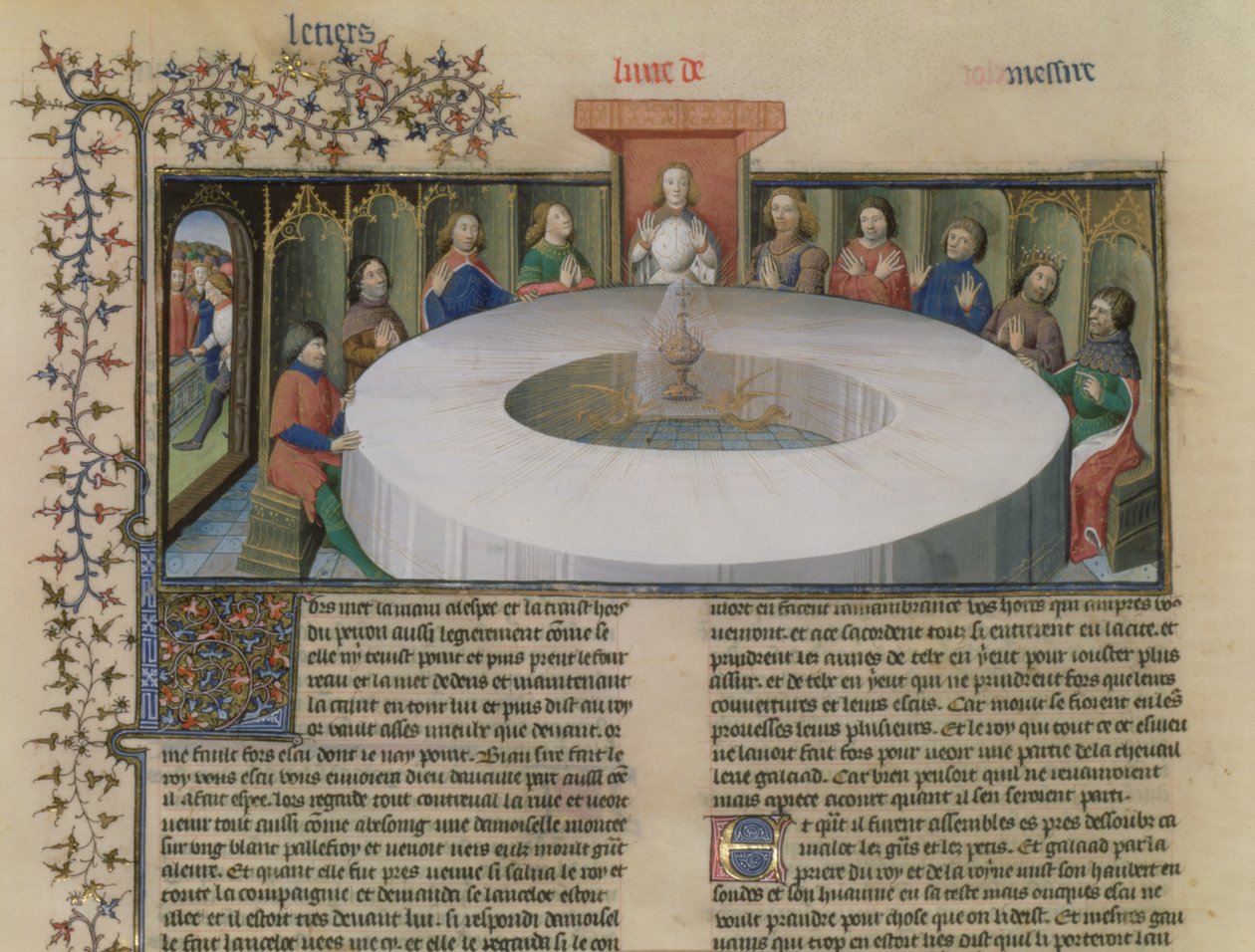 Fr.120 f.524v来自兰斯洛特故事的圆桌骑士，来自La Quite de Saint Graal 作者 法语学校
