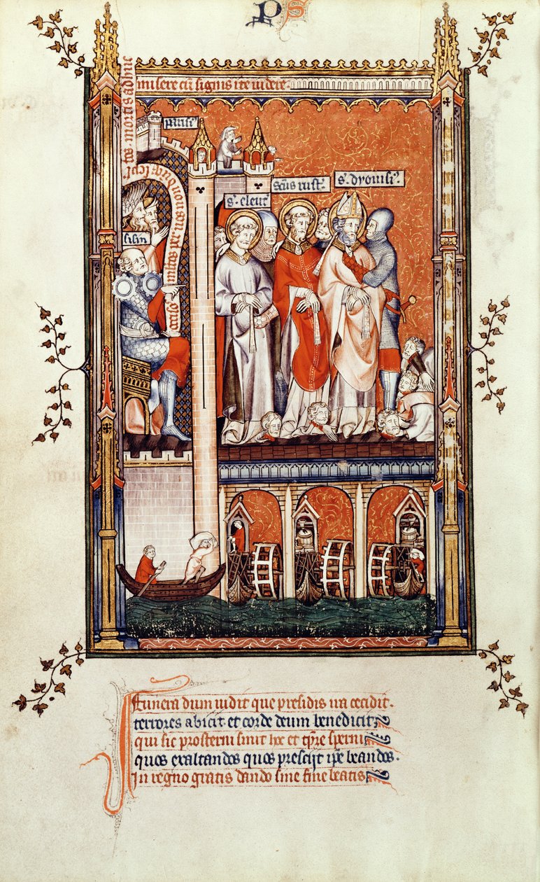 2092年f.37v Sisinnius向圣丹尼斯和他的同伴展示其他烈士的尸体，来自Vie de St. Denis，1317 作者 法语学校