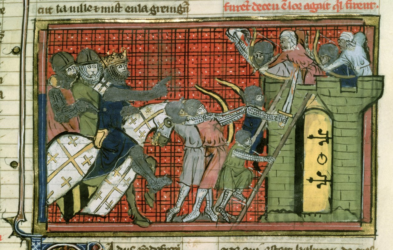 Fr 22495 f.36r攻击Le Roman de Godefroi de Bouillon镇 作者 法语学校