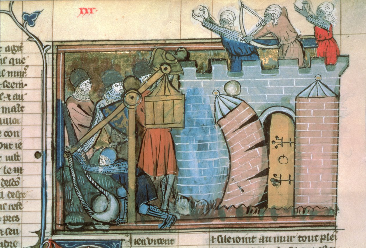Fr 22495 fol.30十字军东征期间攻击城镇，来自Le Roman de Godefroi de Bouillon 作者 法语学校