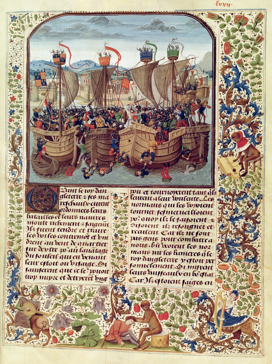 Frif 2643 f.82 Ecluse战役，1340年6月24日，来自Froissarts Chronicle 作者 法语学校