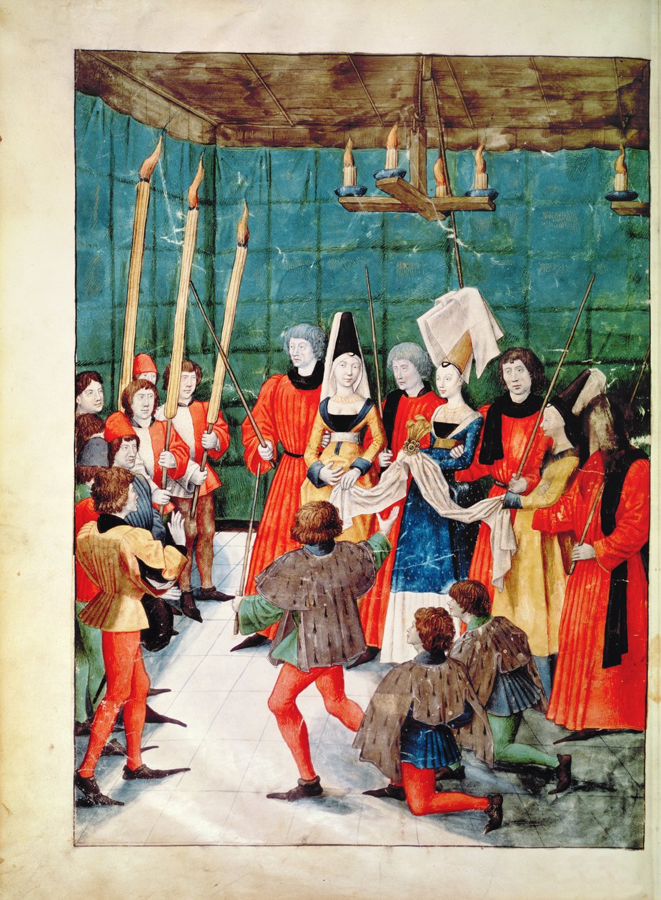 Fr 2692 f.70v女王为Loure des Tournois de Rene dAnjou颁发马术比赛奖，c.1488-89 作者 法语学校