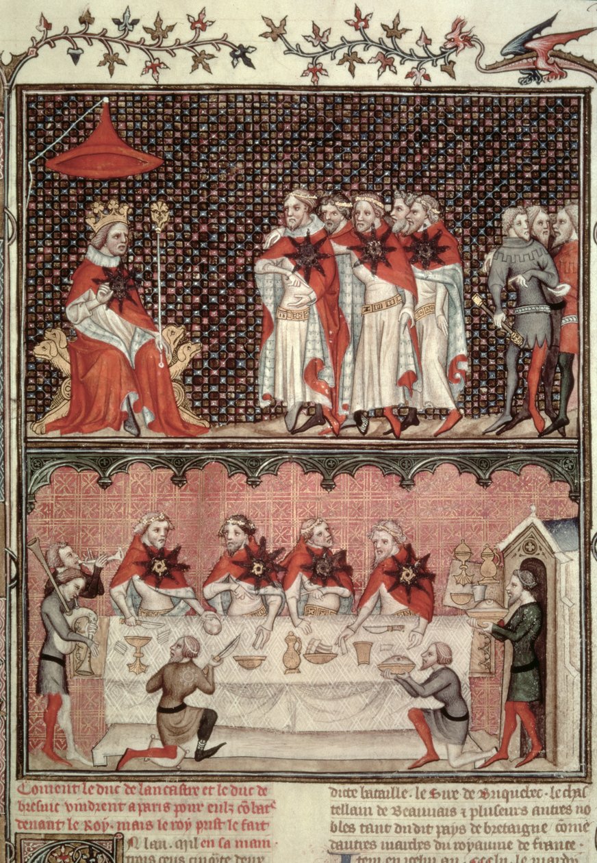 Fr 2813 fol.39 Dauphin Charles（1338-80）和三国代表，来自Grandes Chroniques de France，1375-79 作者 法语学校