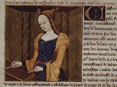 Fr 599 f.29 Cassandra演奏古筝，来自Des Cleres et Nobles Femmes 作者 法语学校