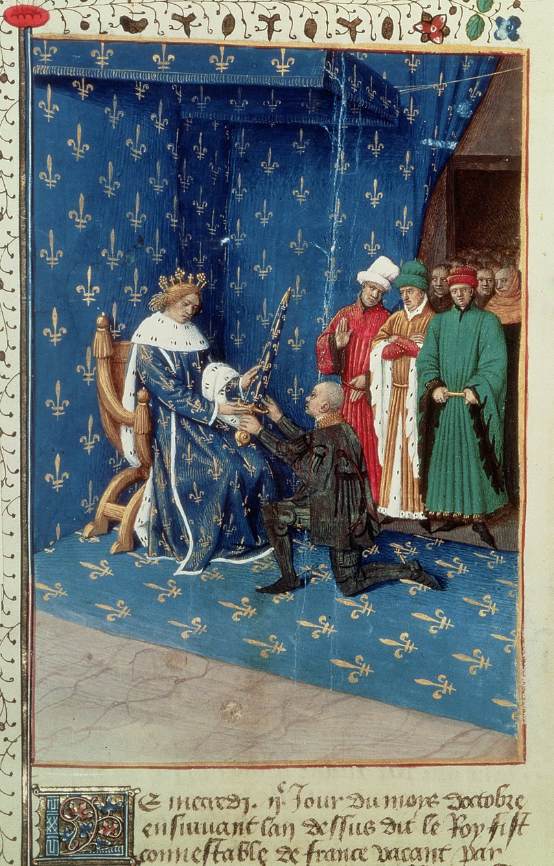 Fr 6465 f.434v Charles V（1338-80）骑士转换Bertrand Duguesclin，1390年10月 作者 法语学校