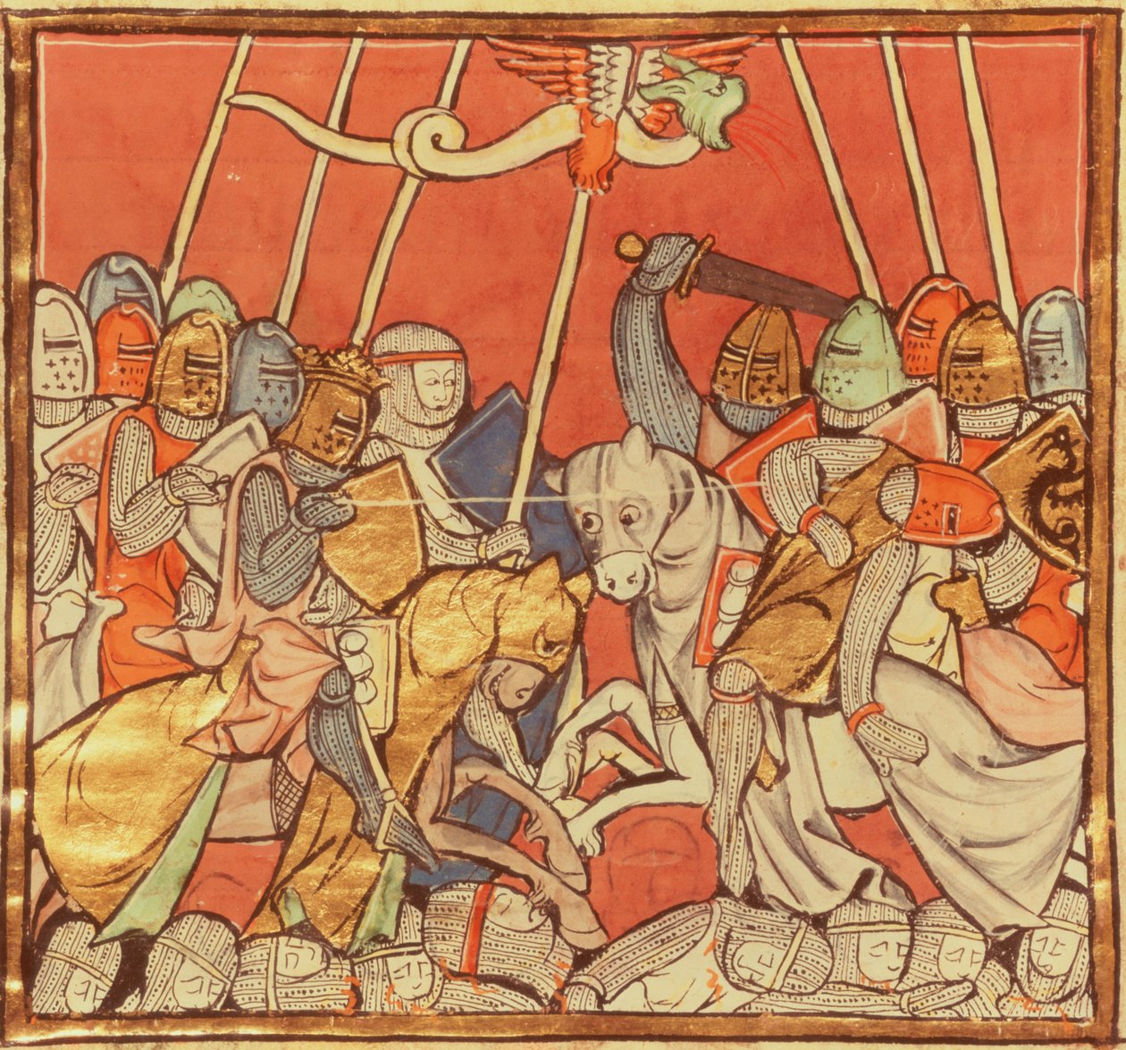 Fr 95 fol.173v Bedigran之战，来自Merlin的故事，c.1280-90 作者 法语学校
