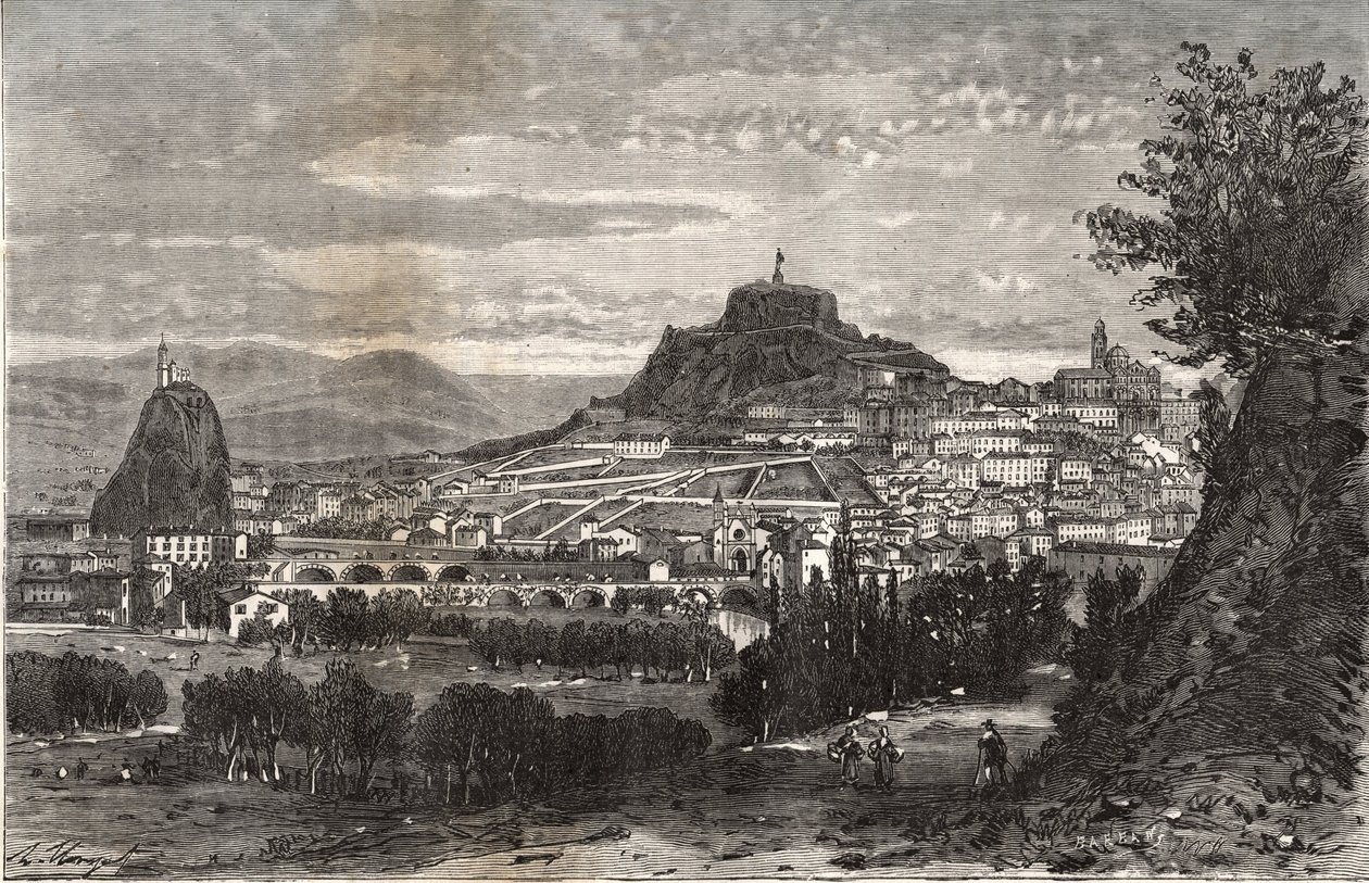 法国，奥弗涅，上卢瓦尔省（43），勒普伊-恩维莱（Le-Puy-en-Velay）--在V.A. Malt-Brown的 "La France illustree: geographie, histoire, administration statistique "中雕刻。 作者 法语学校