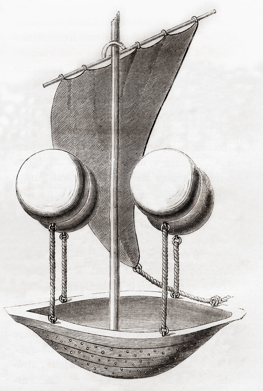 Francesco Lana de Terzi 的飞行船概念 c.1670，来自“Les Merveilles de la Science”，出版于 1870 年（石版画） 作者 法语学校