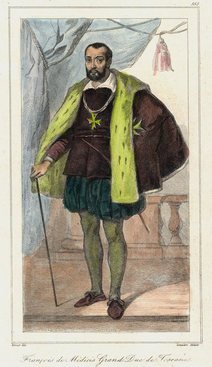 弗朗西斯科-德-美第奇（Francis de Medicis），托斯卡纳大公（1541 - 1587），美第奇的玛丽的父亲。雕版画 19世纪。 作者 法语学校