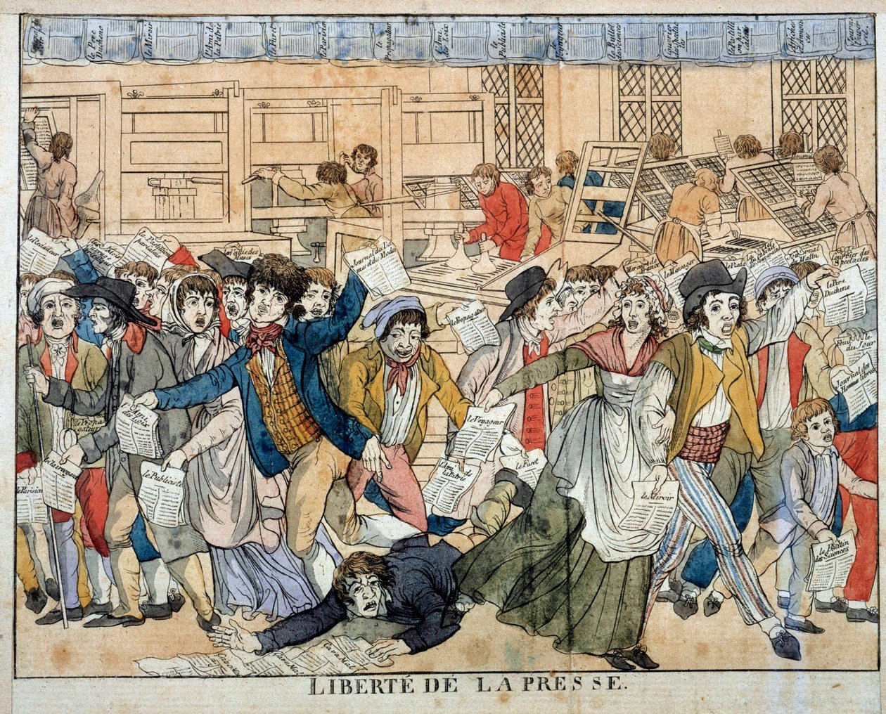 法国大革命时期的新闻自由：人权宣言》（1789 年 8 月 26 日）第 10 条。第 10 条规定了意见自由，导致了各种新闻的无政府主义诞生。18 世纪的版画 作者 法语学校
