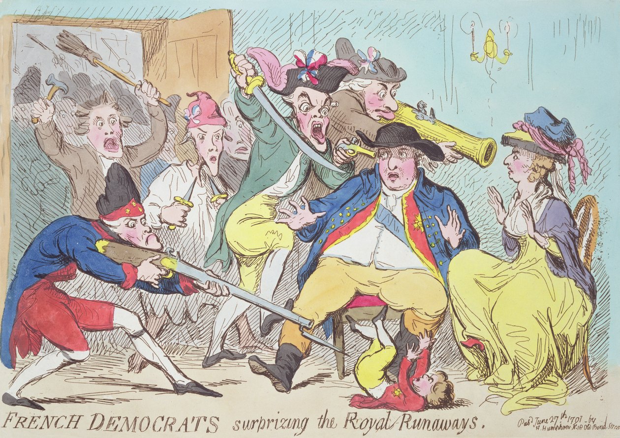 法国民主党令人惊讶的皇家逃亡，1794年（彩色雕刻） 作者 法语学校