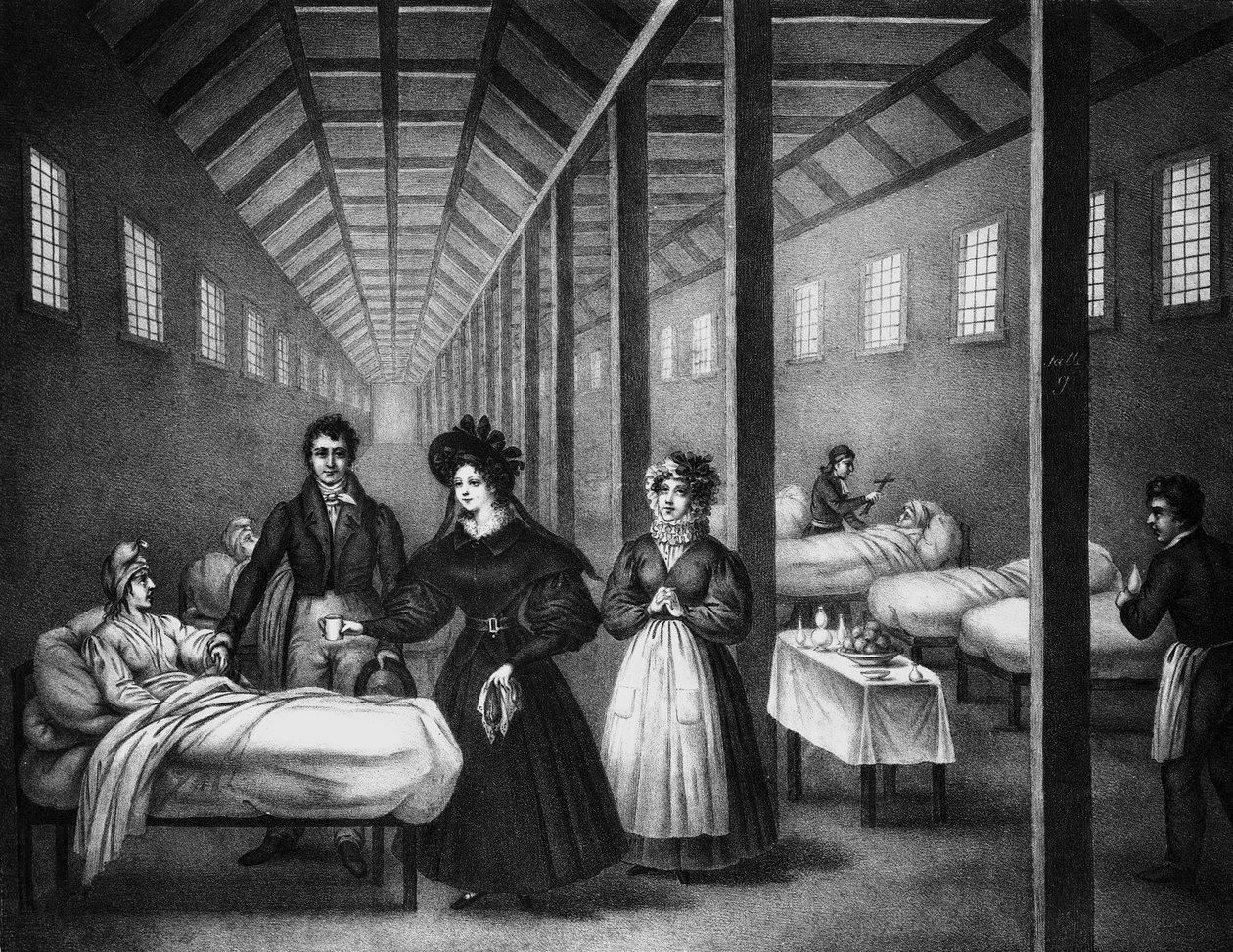 法国女王玛丽·阿美丽 (Marie Amelie) 参观医院，1832 年 6 月（雕刻） 作者 法语学校