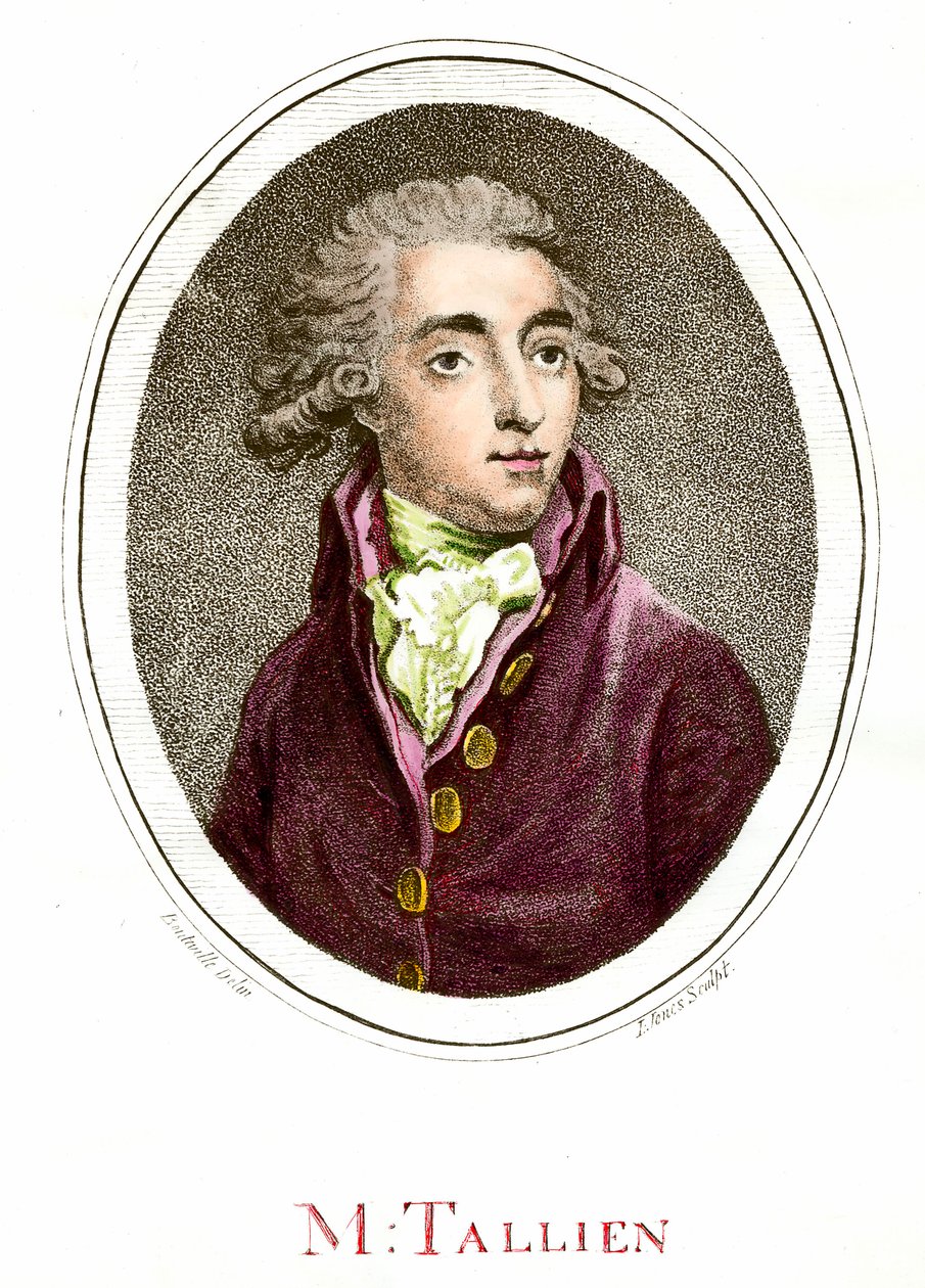 法国大革命。让-兰伯特（Jean-Lambert）-塔利安（1767-1820）法国革命者的肖像。18世纪的雕版画。私人收藏 作者 法语学校