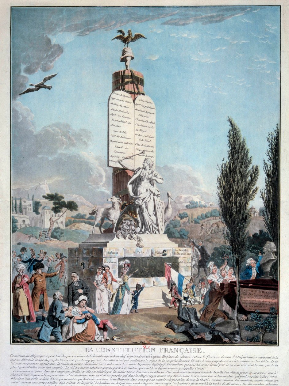法国大革命：1791年9月法国宪法的寓言故事。1791年巴黎的雕版画，阿森纳图书馆 作者 法语学校