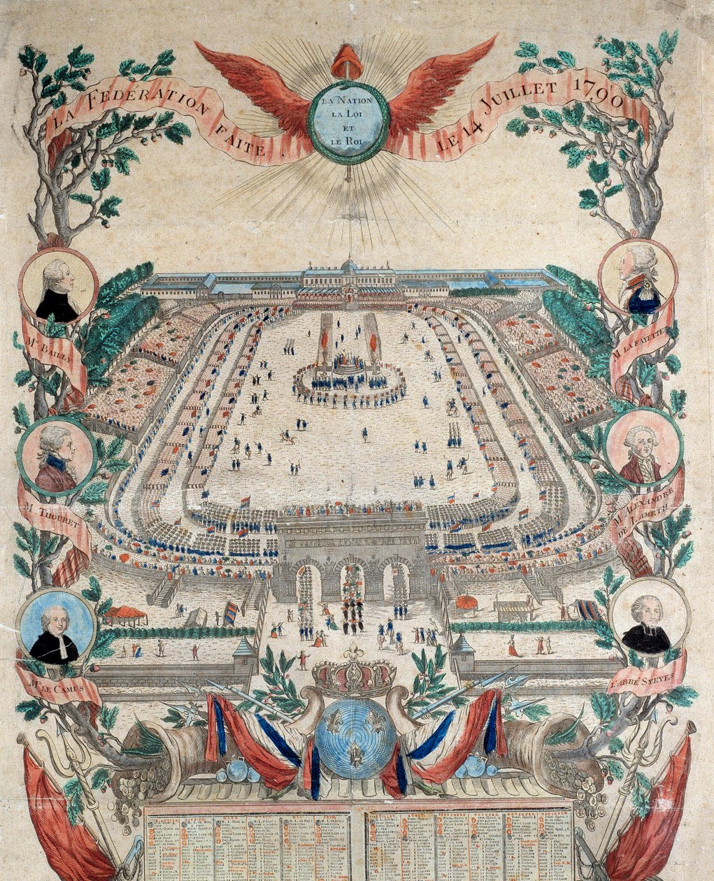 法国大革命：1790 年 7 月 14 日在香榭丽舍大街举行的全国联邦庆典。1790 年的版画。巴黎，国家档案馆 作者 法语学校