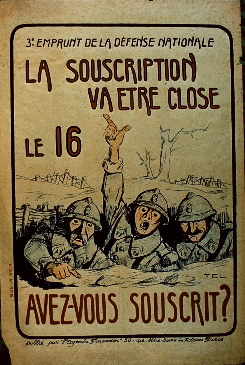 法国第一次世界大战战争债券海报，1914-18 作者 法语学校