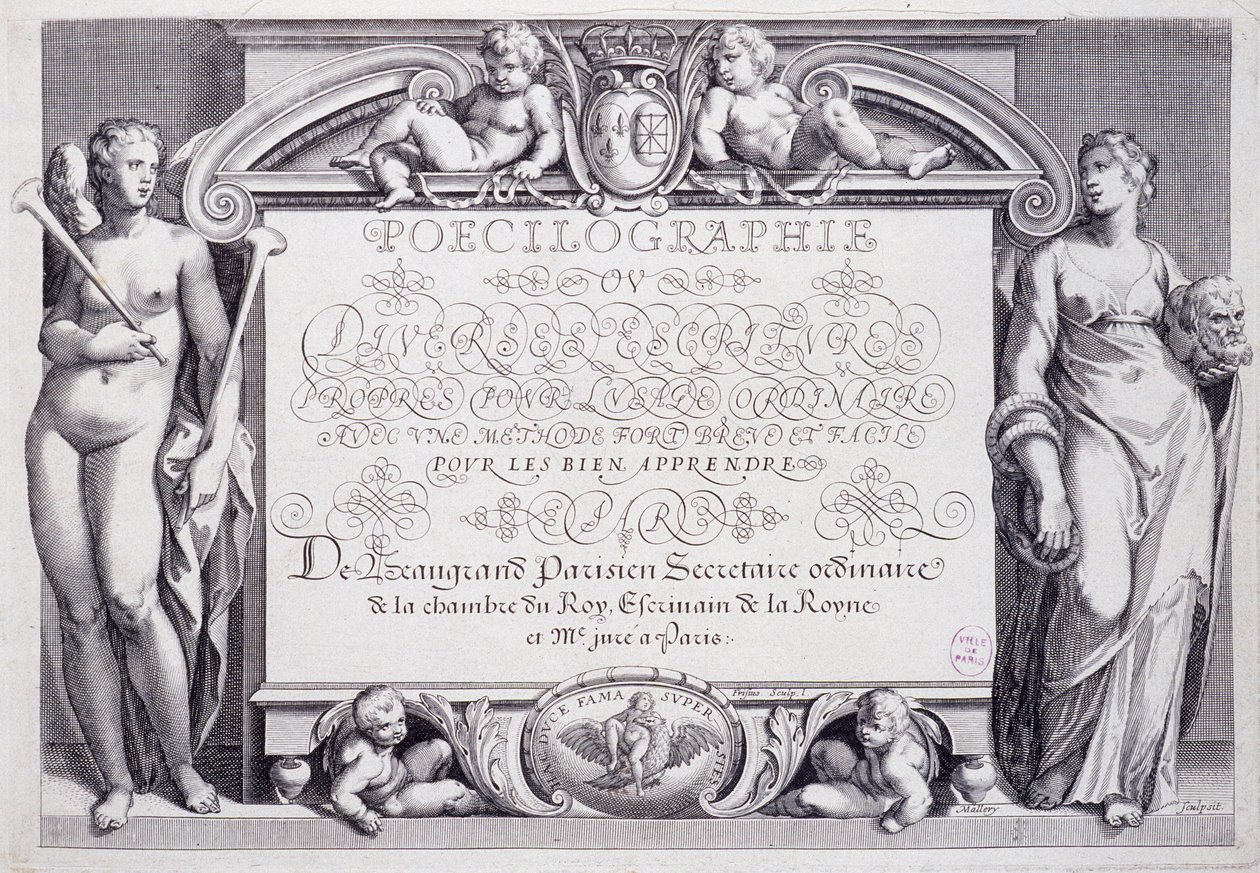 法国书法。Poecilography，正面插图，由Baptiste de Beaugrand于1606年创作。 作者 法语学校