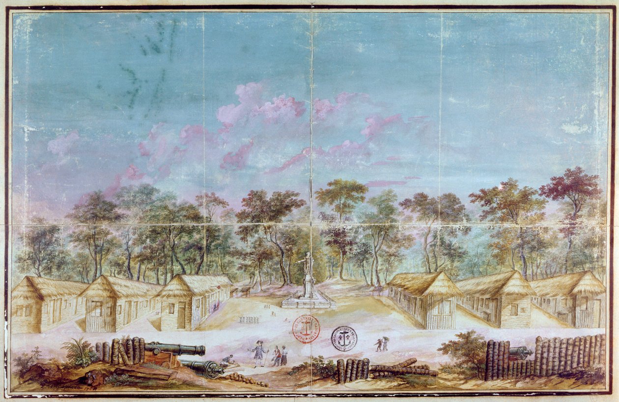 1763年，法国殖民者在圭亚那库鲁海滩定居（纸上写着） 作者 法语学校