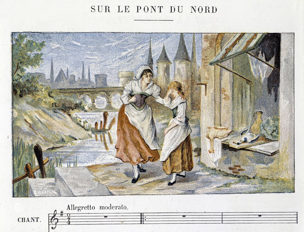 法国民间和传统歌曲：“” Sur le pont du Nord ””，日期不详。 作者 法语学校