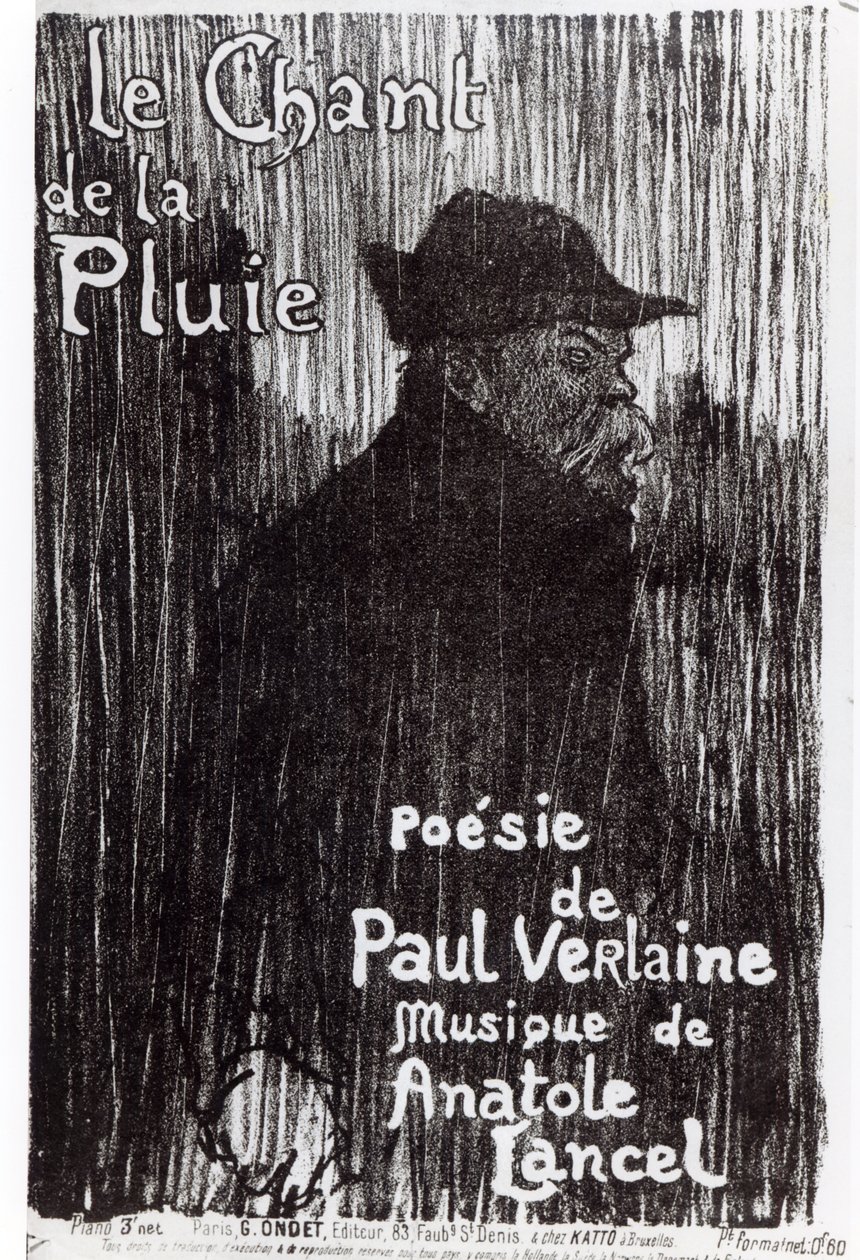 1844年Paul Verlaine的一首诗中乐谱Le Chant de la pluie的封面 作者 法语学校