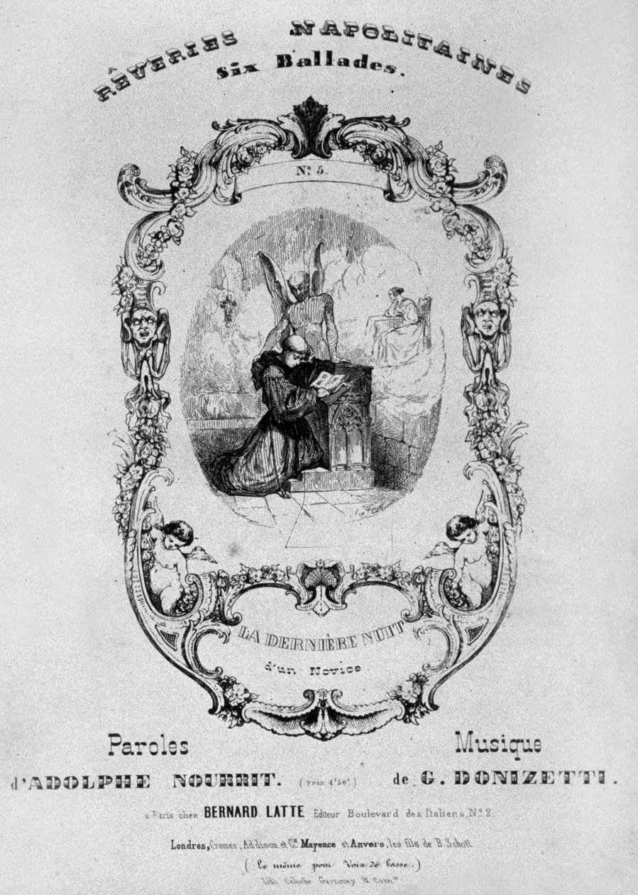 Reeties Napolitaines乐谱的主题，Gaetano Donizetti的6首民谣与Adolph Nourrit的歌词，1838年 作者 法语学校