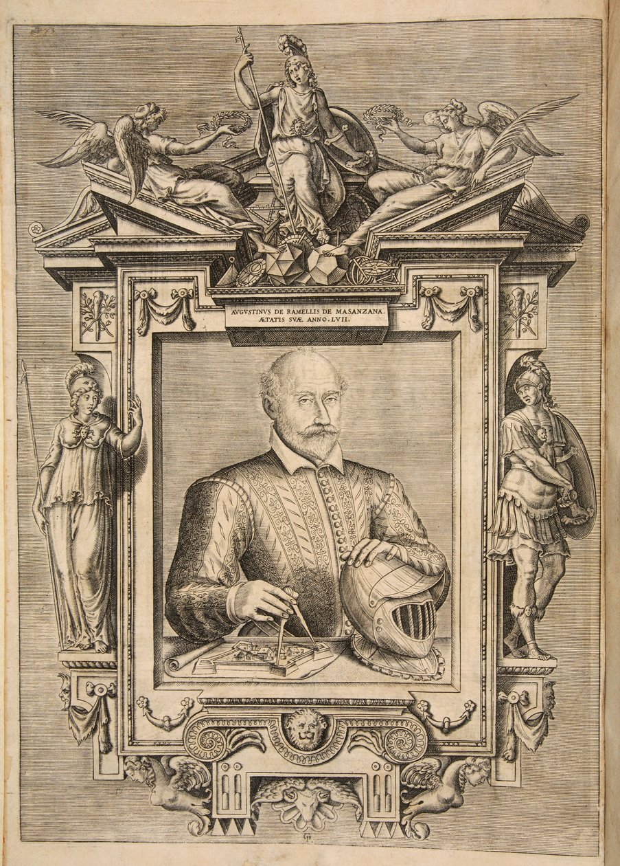 正面插图，摘自Le Diverse Et Artificiose Machine Del Capitano Agostino Ramelli, pub.1588年 雕刻 作者 法语学校